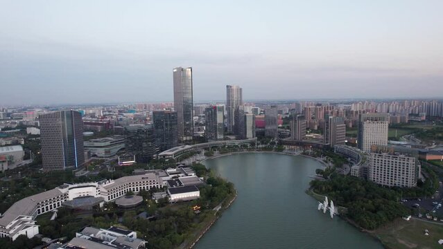 Modern architectural aerial photography in Suzhou Lake