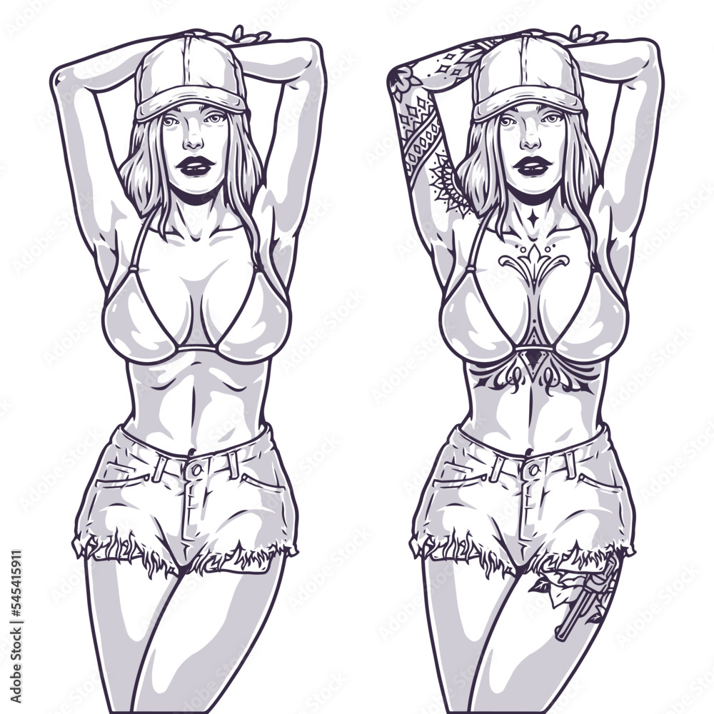 Poster Hot girl portrait sketch monochrome