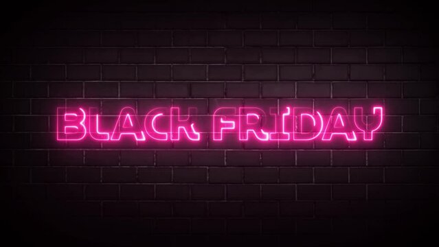 Black friday sale promotional video background. Beautiful glowing pink neon text.