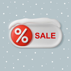 3d button with the inscription sale and a percentage sign. Vector icon with the concept of a winter sale. New Year's discounts