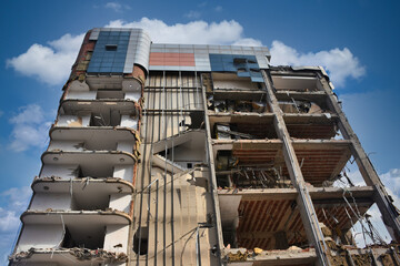 Old building being demolished to make room for new architecture. Construction Demolition Site....
