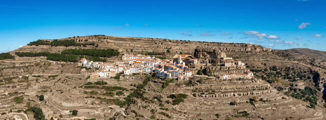 Panorama and Areal View of Ares del Maestrat, also known as Ares del Maestrazgo in Spanish or simply Ares, is a municipality in the province of Castelló in the Valencian Country.