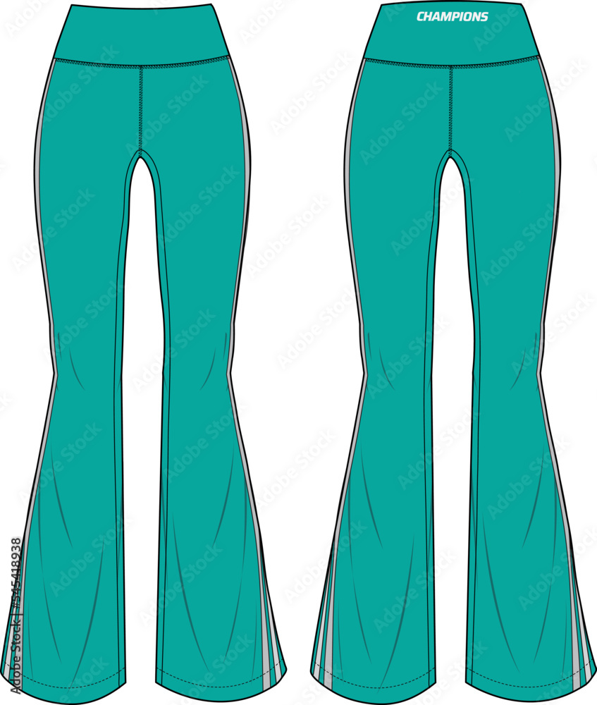 Wall mural Women boot cut flare tights leggings yoga Pants design flat sketch vector illustration, Compression pants concept with front and back view, Tights for jogging, fitness, and active wear pants design. - Wall murals
