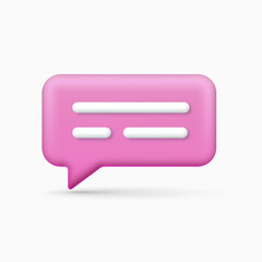 3d icon chat message in pink color on a white background. Chatting box, message box. Modern and trendy icon for web design.Social network communication concept. Vector illustration