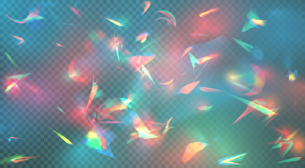Lens flares, effect of light refraction from prism or diamond background. Crystal sparkle burst, diamond refraction rays. Iridescent glow vector effect. Colorful rays with blur and bright sparkles - obrazy, fototapety, plakaty