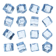 Set of ice cubes isolated on a transperent background. 3d render illustration. Png