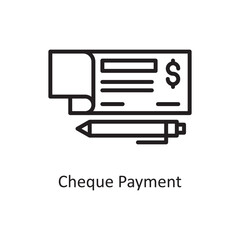 Cheque Payment  Vector Outline Icon Design illustration. Business and Finance Symbol on White background EPS 10 File