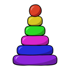 Toys for small children, Bright colored pyramid, vector cartoon