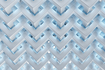 White grid. Architectural abstract concept. Architectural background. White volumetric lattice is intertwined. Architectural triangular pattern. Light texture. Modern background. 3d rendering.