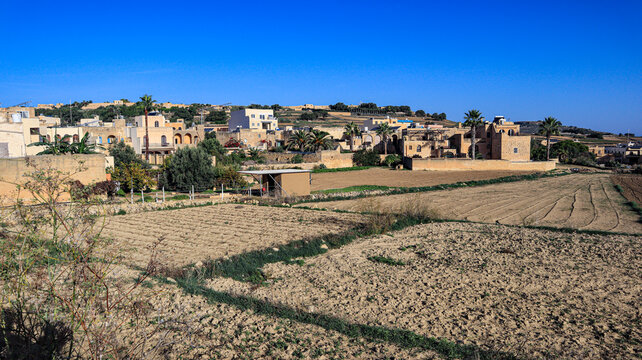 Fields And The Village Of Santa Lucija, Gozo.