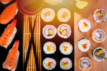 Fototapeta Sushi Set and sushi rolls, maki and nigiri sushi obraz