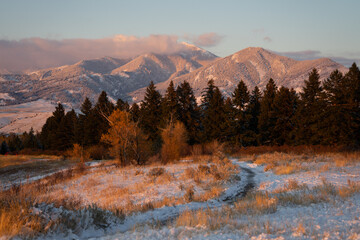 Alpenglow on the Bridger Mountains in Bozeman, Montana