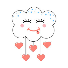 Cute kawaii cloud and hearts with black outline. Design for stickers, cards, posters, t-shirts, invitations, baby shower, birthday, room decor.