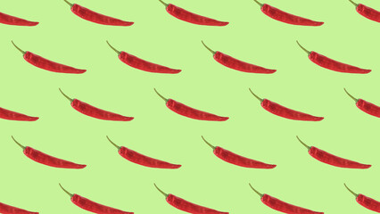 Seamless pattern of red pepper on a green background. The minimal concept of a popular seasoning.