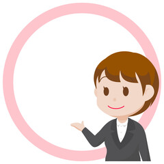 シンプルな主線なしのイラスト / バストアップのスーツの女性とテキストスペース