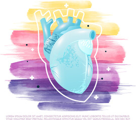 Human heart and treatment watercolor style. A concept hospital for wallpaper and web.