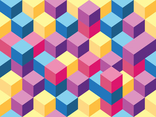 Abstract background isometric design of cube or box shape. Vector seamless pattern with colorful colors. ready to use for textile, cloth, wrap and other.
