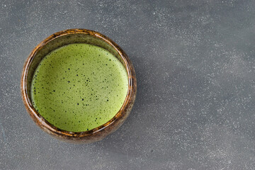 日本の伝統文化　茶道　茶碗と抹茶 コピースペースあり Japanese traditional culture, Tea Ceremony, tea bowl,matcha, with copy space