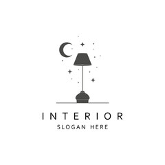 Floor lamp logo. Template of electric torchere for interior design, energy furniture business branding. Home equipment in modern style. Crescent moon and stars