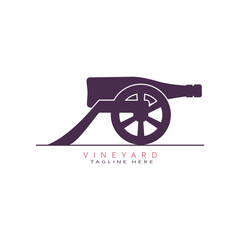 Ancient wine bottle cannon logo design. Emblem concept for vineyard.