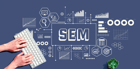 SEM - Search Engine Marketing theme with person using a computer keyboard