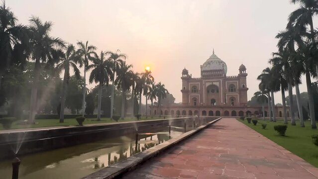 main view of Safdarjung Tomb Monument in New Delhi india image built in 1754 for Nawab Safdarjung Front View wide angle Video 60FPS