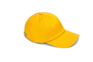 Yellow baseball cap isolated on white background with shadow. Mock up for branding.