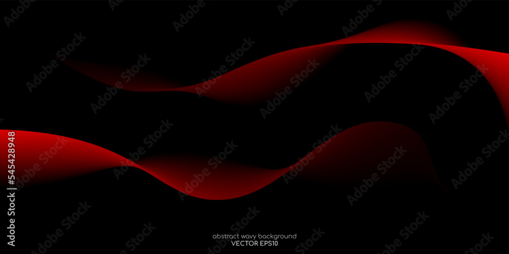 Aufkleber Abstract 3D vector smooth curve wave red gradient isolated on black background with space for text banner in concept modern, music, science, technology.