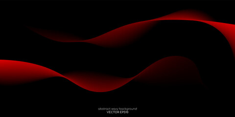 Abstract 3D vector smooth curve wave red gradient isolated on black background with space for text banner in concept modern, music, science, technology.