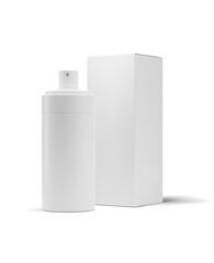 White bottle with white box on white background. Mock up with no label. 3d rendered illustration.
