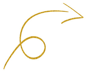 Golden glitter hand-drawn retro shapes. Arrow, wavy lines, Curve line