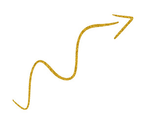 Golden glitter hand-drawn retro shapes. Arrow, wavy lines, Curve line