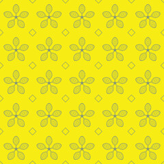 repeated line flowers and boxes on yellow background pattern vector design. well us as wallpaper