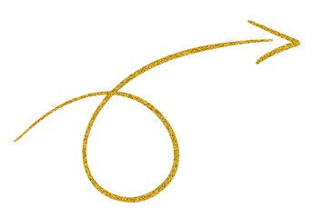 Golden glitter hand-drawn retro shapes. Arrow, wavy lines, Curve line