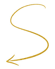Golden glitter hand-drawn retro shapes. Arrow, wavy lines, Curve line
