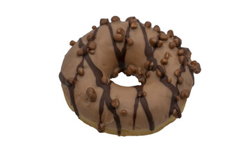 Donut dark chocolate and peanuts, sweet cream