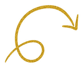 Golden glitter hand-drawn retro shapes. Arrow, wavy lines, Curve line