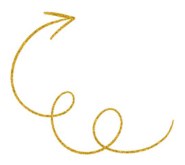 Golden glitter hand-drawn retro shapes. Arrow, wavy lines, Curve line, Curly Line