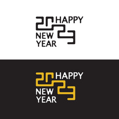 Obraz premium Happy New Year 2023 text design. Brochure design template, card, banner. Vector illustration.