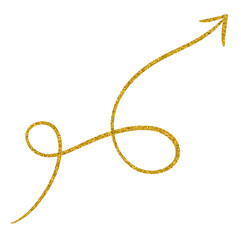 Golden glitter hand-drawn retro shapes. Arrow, wavy lines, Curve line, Curly Line