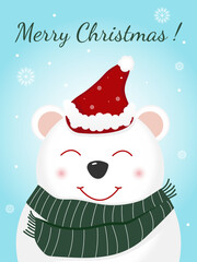 New Year's card with a bear. Christmas illustration, merry Christmas. Vector design.