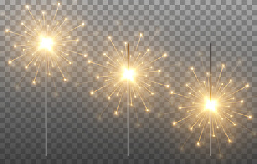 Vector sparklers on an isolated transparent background. Sparkling light png. Sparks, fireworks PNG. Christmas light. - obrazy, fototapety, plakaty