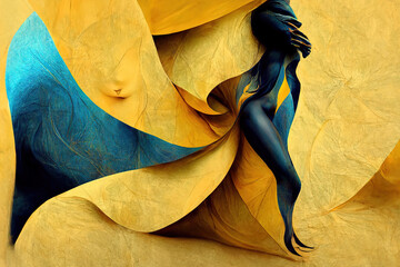 Sensual golden and blue body art on a woman, creating a stunning visual piece for modern art and elegance themes.   generative ai