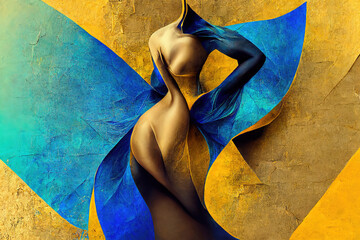 abstract wallpaper yellow and blue woman body      generative ai  