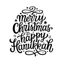 Merry Christmas and happy Hanukkah. Hand lettering text isolated on white background. Vector typography for posters, cards, banners