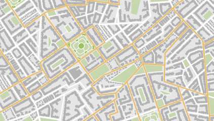 City top view. View from above the map buildings. Gps map navigation to own house. Detailed view of city. Decorative graphic tourist map. Abstract transportation background. Vector, illustration.