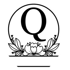 Family last name svg, Letter Q, Floral split monogram svg