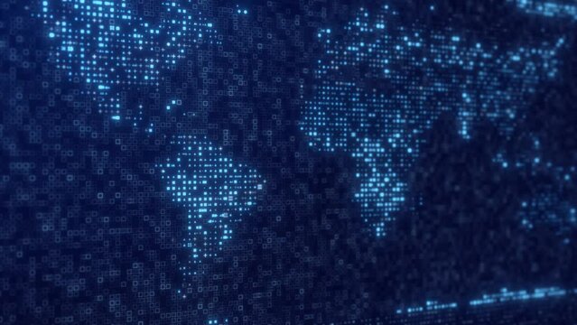 digital map background with motion square particles