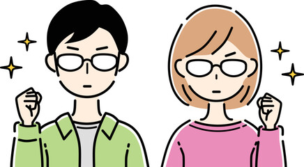 シュールな男女のガッツポーズ