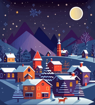 Vector illustration of a small village at Christmas